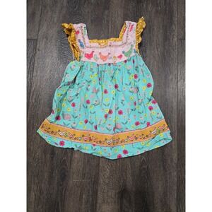 Matilda Jane Girls Floral Chicken Mixed Print Flutter Sleeve Dress Size 4